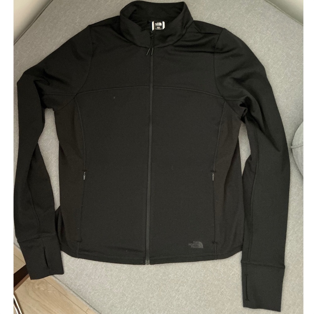The North Face Womens Black Circular Design Full Zip Jacket Thumbholes XL